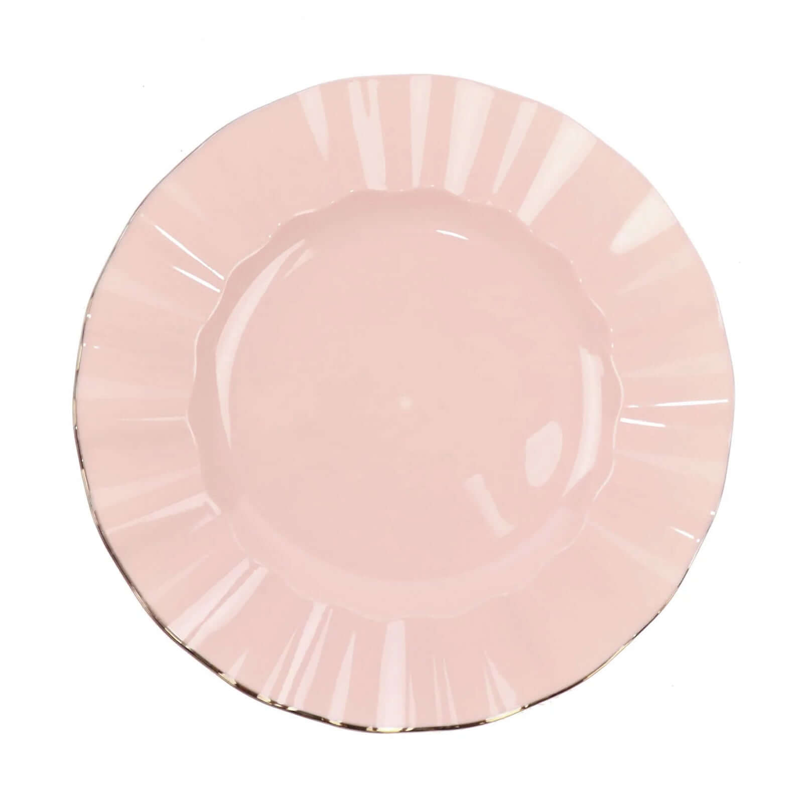 10 - Pack Plastic 11" Round Dinner Plates in Blush Ruffled Rim with Gold Edging - Sturdy Disposable Dinnerware - Bell Racket Store