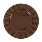 10 - Pack Plastic 11" Round Dinner Plates in Cinnamon Brown Ruffled Rim with Gold Edging - Sturdy Disposable Dinnerware - Bell Racket Store