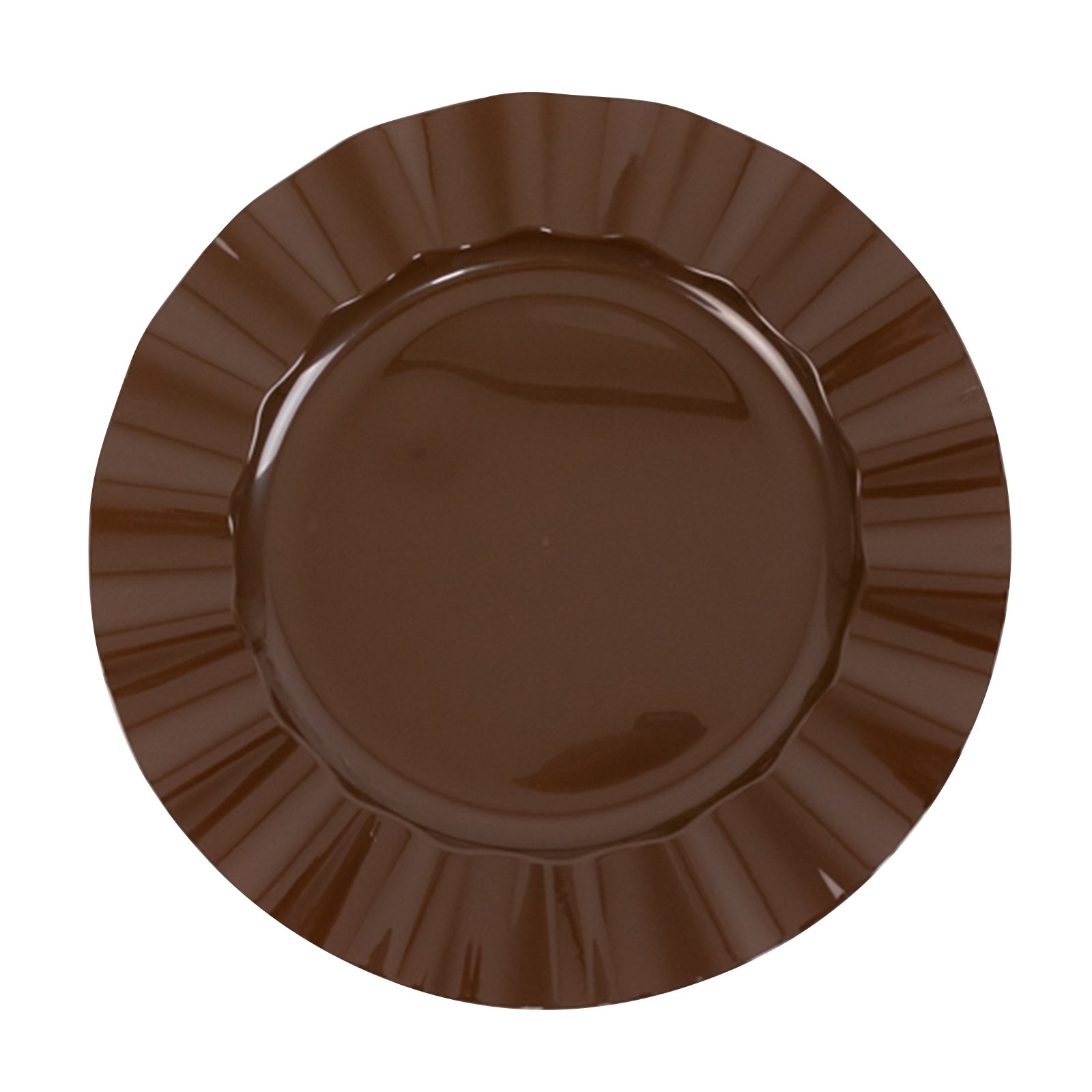 10 - Pack Plastic 11" Round Dinner Plates in Cinnamon Brown Ruffled Rim with Gold Edging - Sturdy Disposable Dinnerware - Bell Racket Store