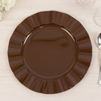 10 - Pack Plastic 11" Round Dinner Plates in Cinnamon Brown Ruffled Rim with Gold Edging - Sturdy Disposable Dinnerware - Bell Racket Store