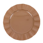 10 - Pack Plastic 11" Round Dinner Plates in Coffee Brown Ruffled Rim with Gold Edging - Sturdy Disposable Dinnerware - Bell Racket Store