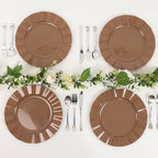 10 - Pack Plastic 11" Round Dinner Plates in Coffee Brown Ruffled Rim with Gold Edging - Sturdy Disposable Dinnerware - Bell Racket Store