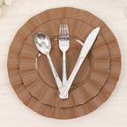 10 - Pack Plastic 11" Round Dinner Plates in Coffee Brown Ruffled Rim with Gold Edging - Sturdy Disposable Dinnerware - Bell Racket Store