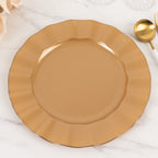 10 - Pack Plastic 11" Round Dinner Plates in Gold with Ruffled Rim - Sturdy Disposable Dinnerware for Classy Events & Banquets - Bell Racket Store