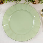 10 - Pack Plastic 11" Round Dinner Plates in Sage Green Ruffled Rim with Gold Edging - Sturdy Disposable Dinnerware - Bell Racket Store
