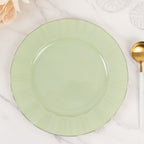 10 - Pack Plastic 11" Round Dinner Plates in Sage Green Ruffled Rim with Gold Edging - Sturdy Disposable Dinnerware - Bell Racket Store