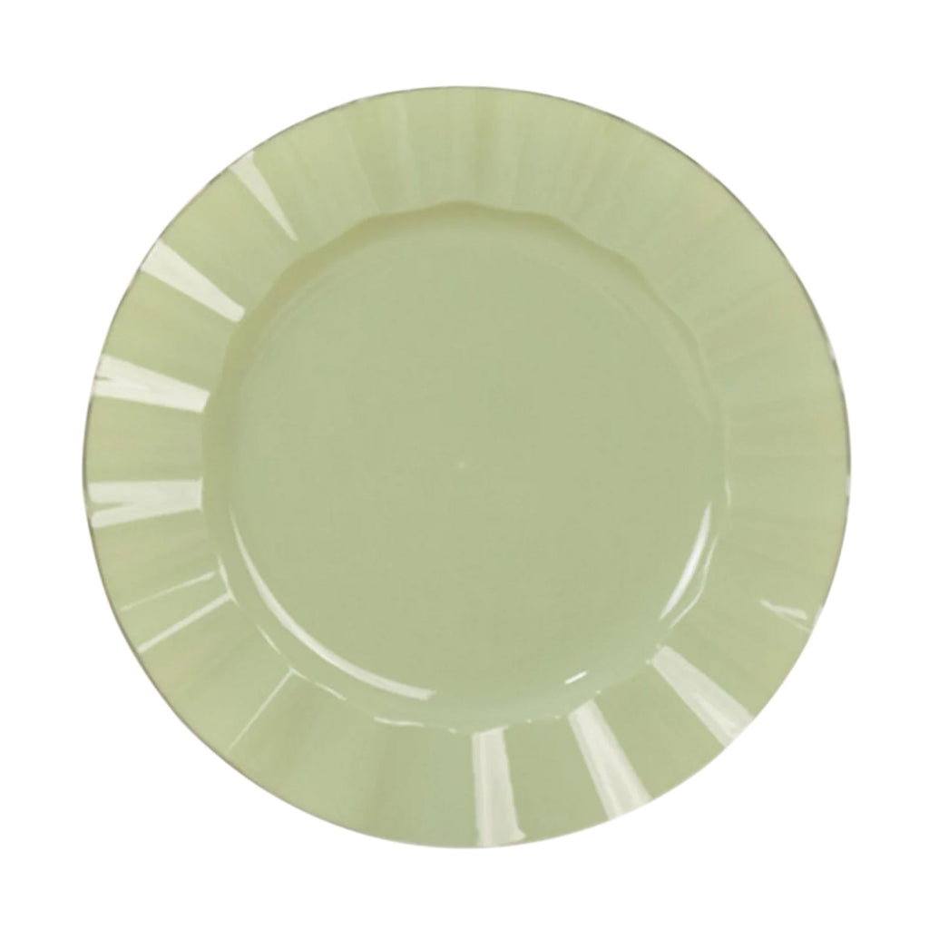 10 - Pack Plastic 11" Round Dinner Plates in Sage Green Ruffled Rim with Gold Edging - Sturdy Disposable Dinnerware - Bell Racket Store