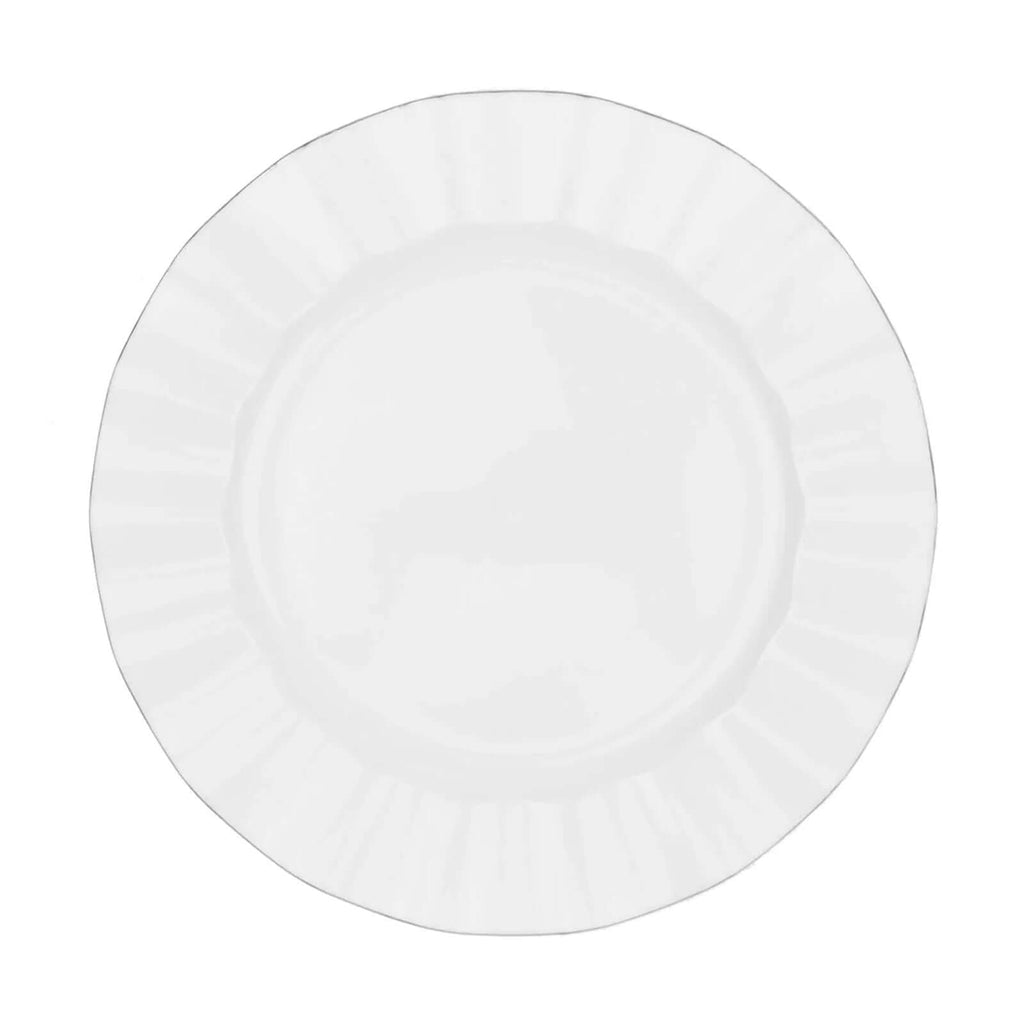 10 - Pack Plastic 11" Round Dinner Plates in White Ruffled Rim with Gold Edging - Sturdy Disposable Dinnerware for Classy Events & Banquets - Bell Racket Store