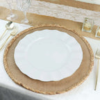 10 - Pack Plastic 11" Round Dinner Plates in White Ruffled Rim with Gold Edging - Sturdy Disposable Dinnerware for Classy Events & Banquets - Bell Racket Store