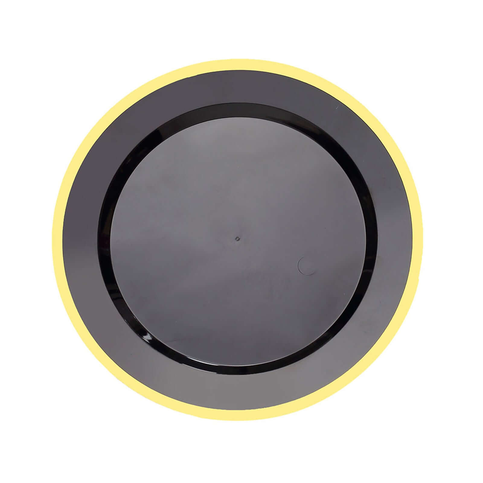 10 - Pack Plastic 7" Round Appetizer Plates in Black with Gold Rim - Sleek Disposable Salad Plates for Banquets & Special Occasions - Bell Racket Store