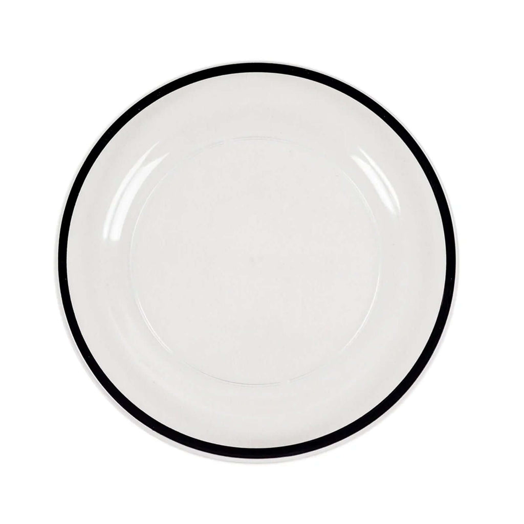 10 - Pack Plastic 7" Round Appetizer Plates in Clear with Black Rim - Sleek Disposable Salad Plates for Banquets & Special Occasions - Bell Racket Store
