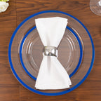 10 - Pack Plastic 7" Round Appetizer Plates in Clear with Blue Rim - Sleek Disposable Salad Plates for Banquets & Special Occasions - Bell Racket Store