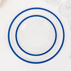 10 - Pack Plastic 7" Round Appetizer Plates in Clear with Blue Rim - Sleek Disposable Salad Plates for Banquets & Special Occasions - Bell Racket Store