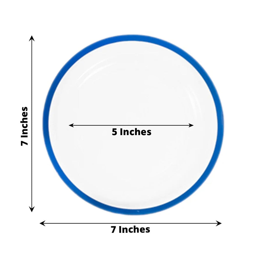 10 - Pack Plastic 7" Round Appetizer Plates in Clear with Blue Rim - Sleek Disposable Salad Plates for Banquets & Special Occasions - Bell Racket Store