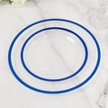 10 - Pack Plastic 7" Round Appetizer Plates in Clear with Blue Rim - Sleek Disposable Salad Plates for Banquets & Special Occasions - Bell Racket Store
