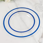 10 - Pack Plastic 7" Round Appetizer Plates in Clear with Blue Rim - Sleek Disposable Salad Plates for Banquets & Special Occasions - Bell Racket Store