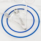 10 - Pack Plastic 7" Round Appetizer Plates in Clear with Blue Rim - Sleek Disposable Salad Plates for Banquets & Special Occasions - Bell Racket Store