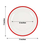 10 - Pack Plastic 7" Round Appetizer Plates in Clear with Red Rim - Sleek Disposable Salad Plates for Banquets & Special Occasions - Bell Racket Store