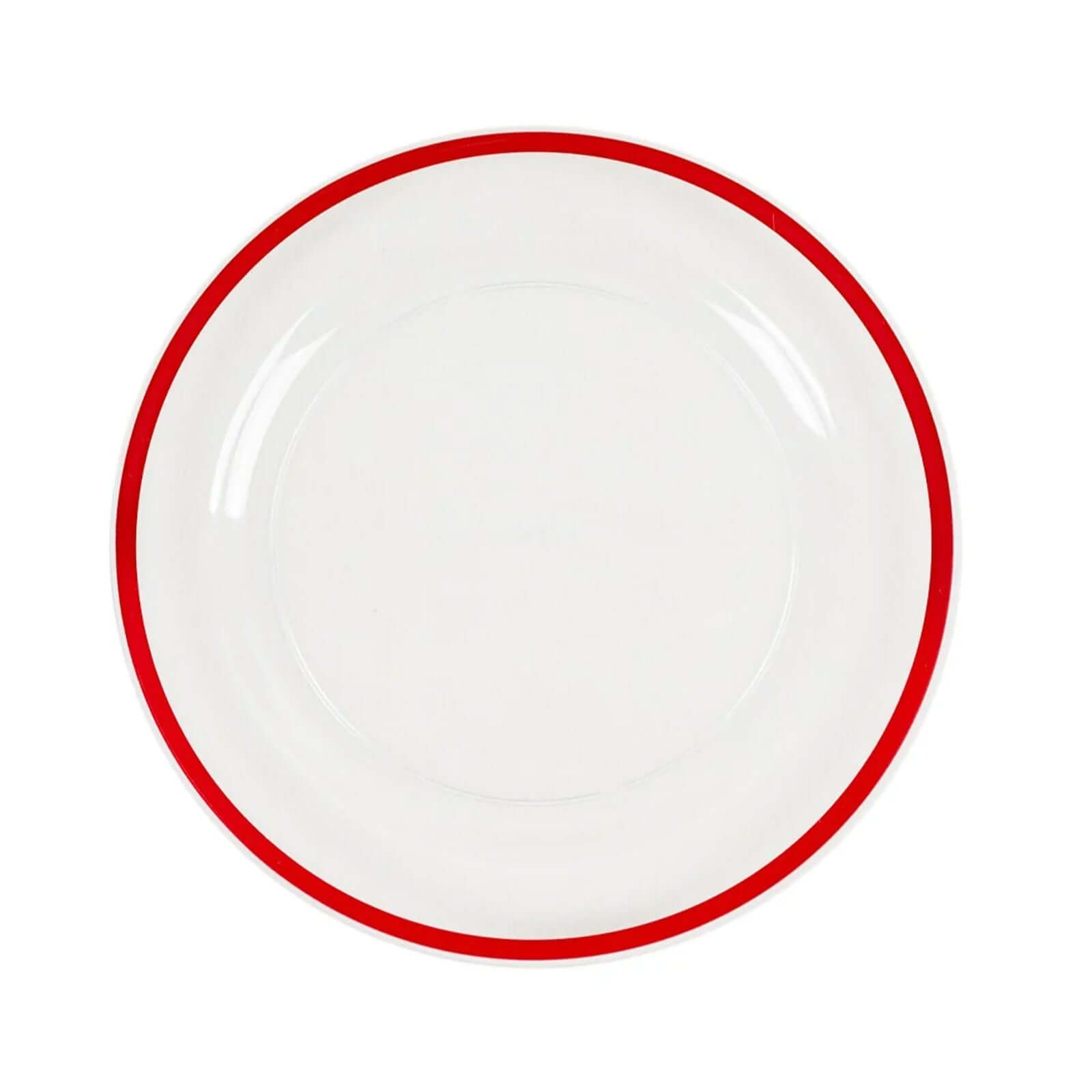 10 - Pack Plastic 7" Round Appetizer Plates in Clear with Red Rim - Sleek Disposable Salad Plates for Banquets & Special Occasions - Bell Racket Store