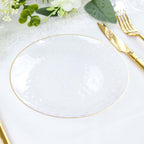 10 - Pack Plastic 7" Round Dessert Appetizer Plates in Clear Hammered Design with Gold Rim - Modern Disposable Salad Plates - Bell Racket Store