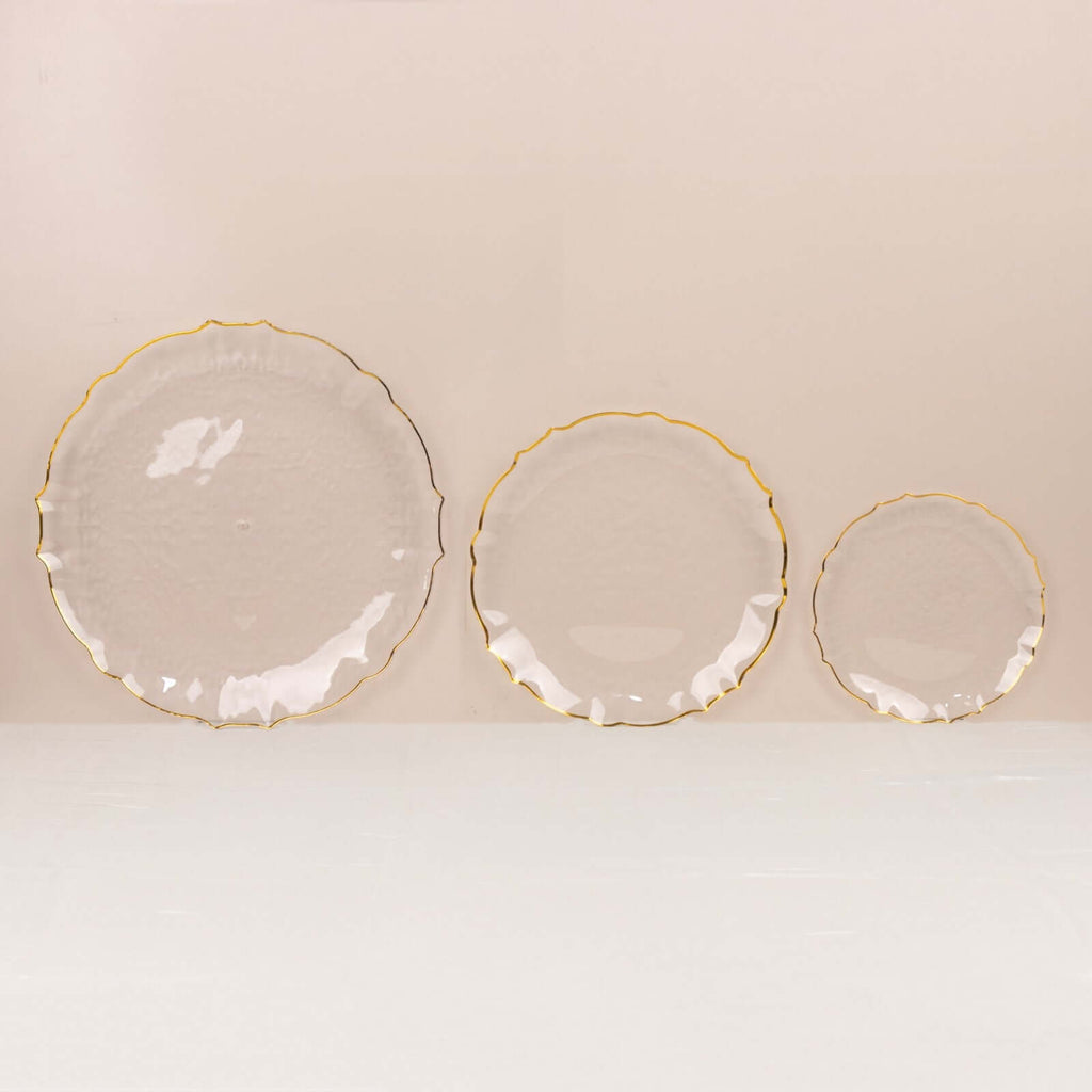 10 - Pack Plastic 7" Round Dessert Appetizer Plates in Clear Sunflower with Gold Scalloped Rim - Disposable Salad Plates for Classy Events & Banquets - Bell Racket Store