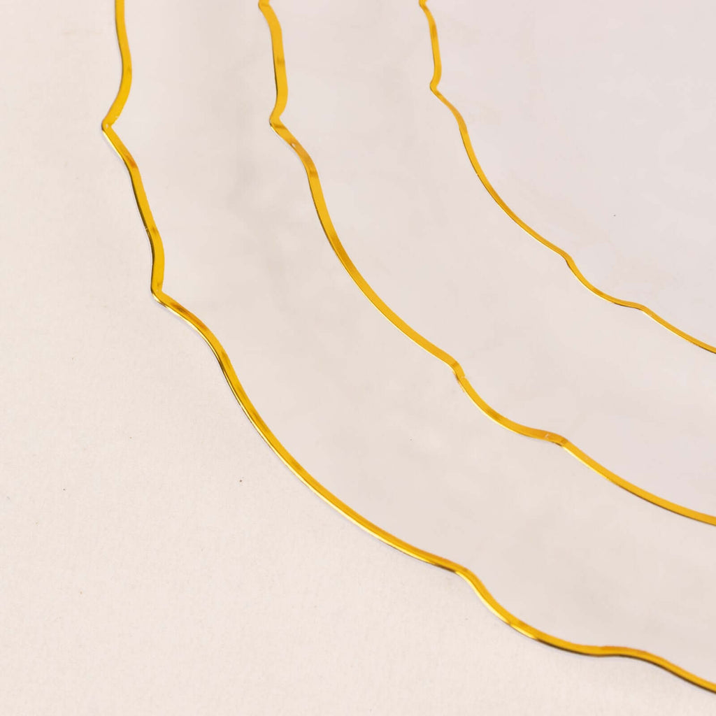 10 - Pack Plastic 7" Round Dessert Appetizer Plates in Clear Sunflower with Gold Scalloped Rim - Disposable Salad Plates for Classy Events & Banquets - Bell Racket Store