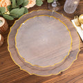 10 - Pack Plastic 7" Round Dessert Appetizer Plates in Clear Sunflower with Gold Scalloped Rim - Disposable Salad Plates for Classy Events & Banquets - Bell Racket Store