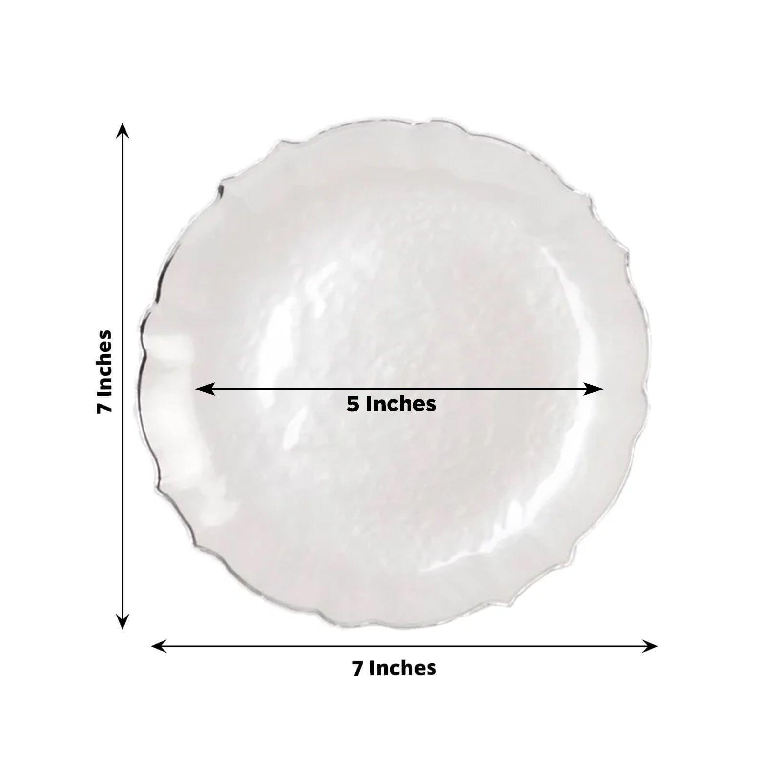 10 - Pack Plastic 7" Round Dessert Appetizer Plates in Pearl White Sunflower with Silver Scalloped Rim - Disposable Salad Plates for Classy Events & Banquets - Bell Racket Store