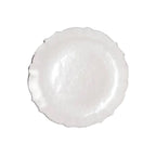 10 - Pack Plastic 7" Round Dessert Appetizer Plates in Pearl White Sunflower with Silver Scalloped Rim - Disposable Salad Plates for Classy Events & Banquets - Bell Racket Store