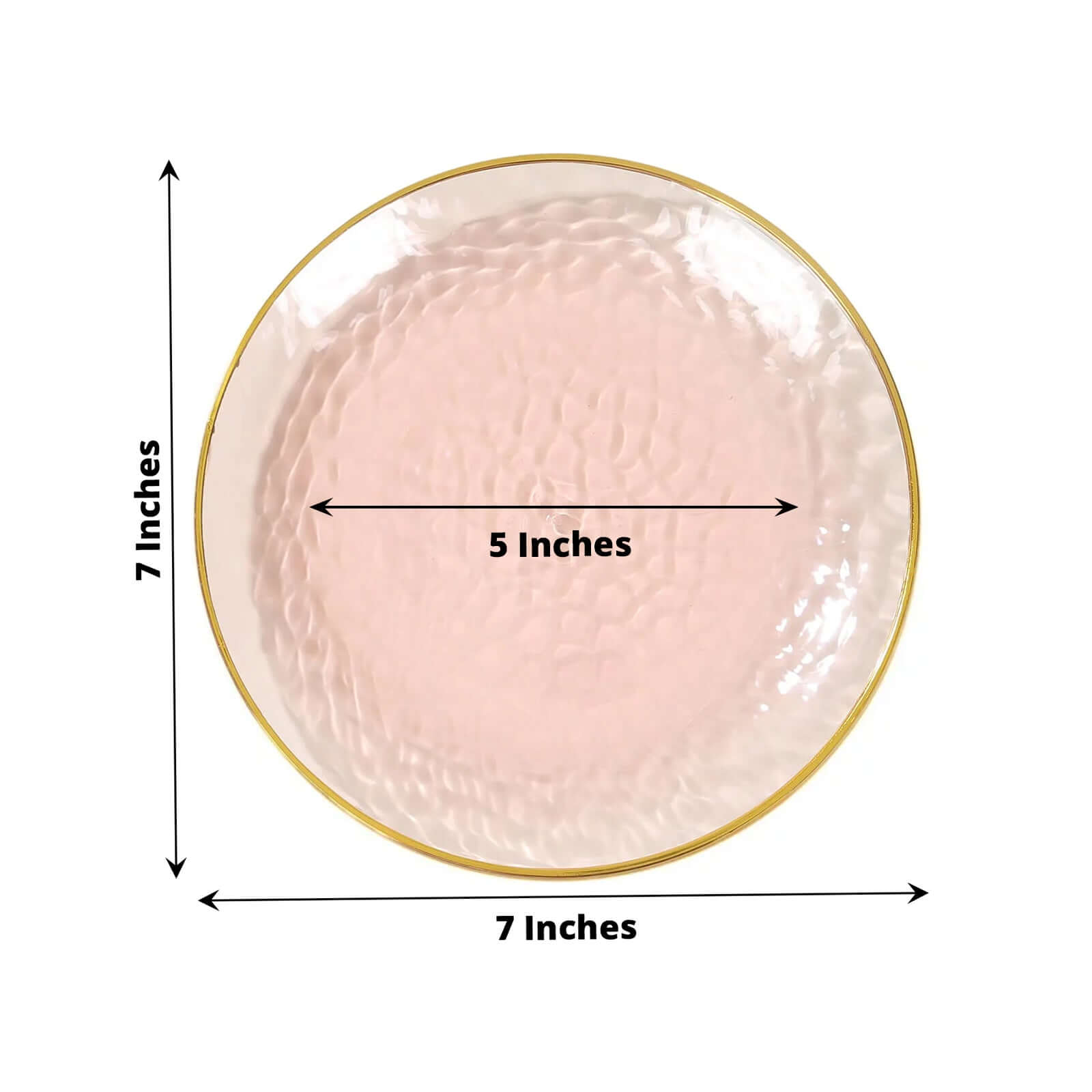 10 - Pack Plastic 7" Round Dessert Appetizer Plates in Transparent Blush Hammered Design with Gold Rim - Modern Disposable Salad Plates - Bell Racket Store