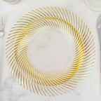 10 - Pack Plastic 7" Round Dessert Plates in Clear with Gold Swirl Rim - Bell Racket Store