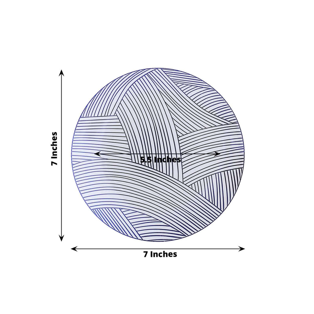 10 - Pack Plastic 7" Round Dessert Plates in White with Blue Wave Brush Strokes Pattern - Disposable Appetizer Salad Plates - Bell Racket Store