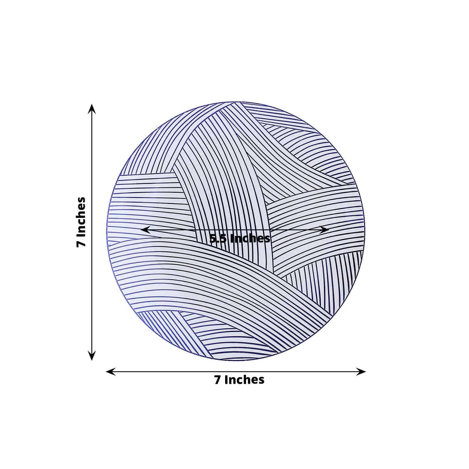 10 - Pack Plastic 7" Round Dessert Plates in White with Blue Wave Brush Strokes Pattern - Disposable Appetizer Salad Plates - Bell Racket Store