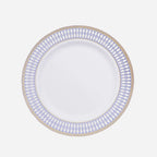 10 - Pack Plastic 7" Round Dessert Plates in White with Gold Navy Blue Chord Rim - Renaissance Style Disposable Salad Appetizer Plates for Events & Banquets - Bell Racket Store