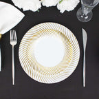 10 - Pack Plastic 7" Round Dessert Plates in White with Gold Swirl Rim - Disposable Salad Plates for Classy Events & Banquets - Bell Racket Store
