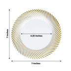 10 - Pack Plastic 7" Round Dessert Plates in White with Gold Swirl Rim - Disposable Salad Plates for Classy Events & Banquets - Bell Racket Store