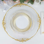 10 - Pack Plastic 7" Round Dessert Plates in White with Gold Swirl Rim - Disposable Salad Plates for Classy Events & Banquets - Bell Racket Store