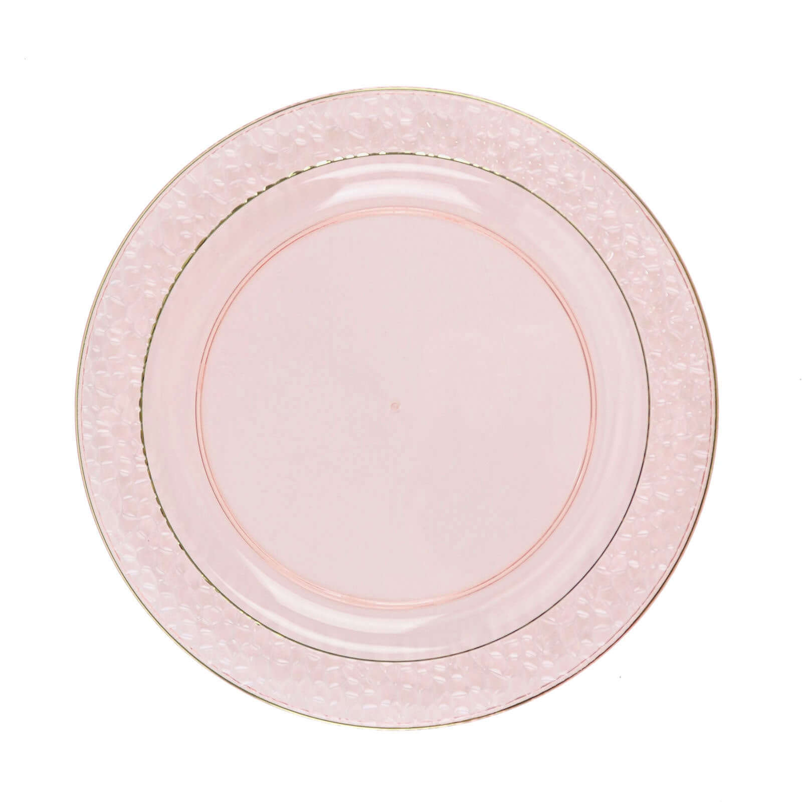 10 - Pack Plastic 7.5" Round Appetizer Plates in Blush Hammered Design with Gold Rim - Disposable Salad Plates for Chic Banquets & Special Occasions - Bell Racket Store