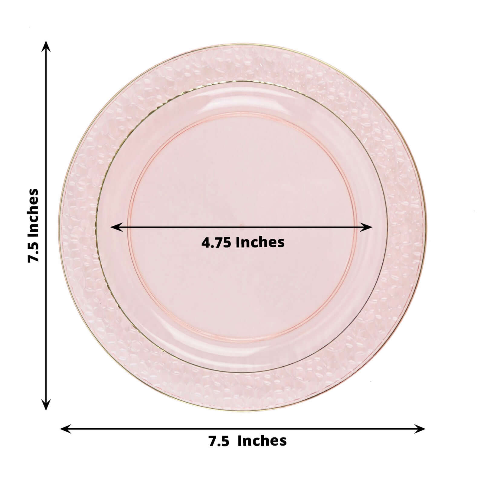 10 - Pack Plastic 7.5" Round Appetizer Plates in Blush Hammered Design with Gold Rim - Disposable Salad Plates for Chic Banquets & Special Occasions - Bell Racket Store