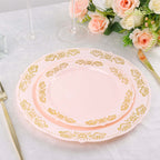 10 - Pack Plastic 7.5" Round Appetizer Plates in Blush with Gold Embossed Scalloped Edge - Chic Disposable Salad Plates for Special Occasions & Banquets - Bell Racket Store