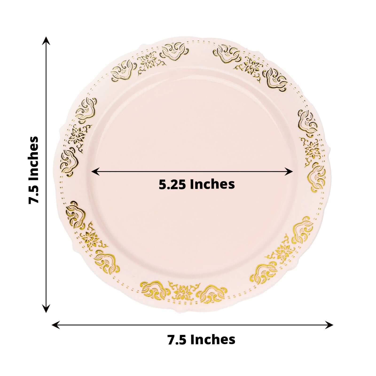 10 - Pack Plastic 7.5" Round Appetizer Plates in Blush with Gold Embossed Scalloped Edge - Chic Disposable Salad Plates for Special Occasions & Banquets - Bell Racket Store
