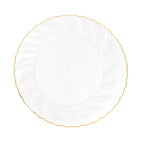 10 - Pack Plastic 7.5" Round Salad Dessert Plates in Clear with Gold Flair Rim - Disposable Party Plates for Upscale Banquets & Special Occasions - Bell Racket Store