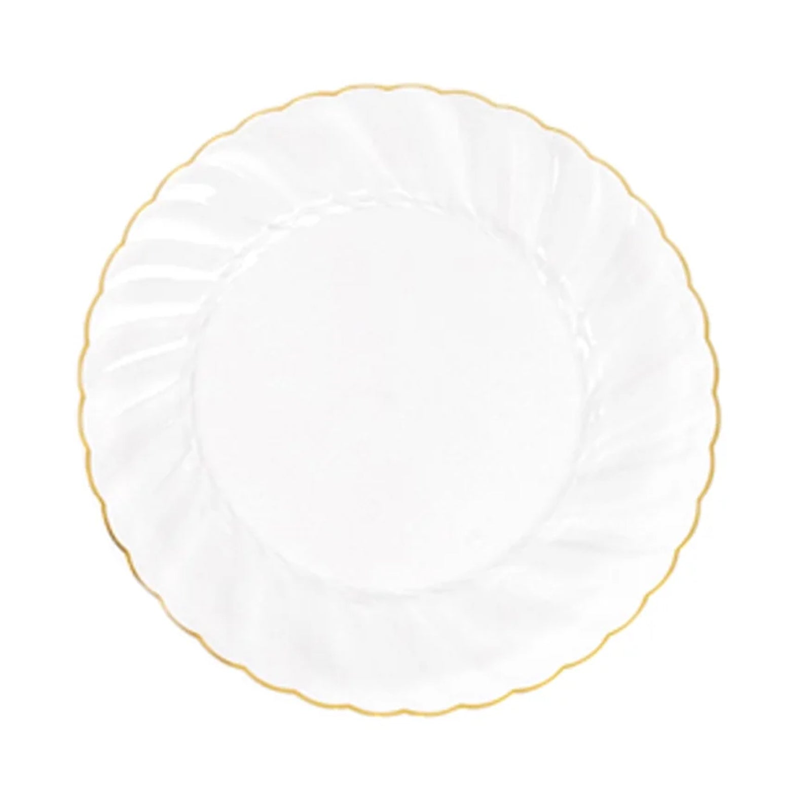 10 - Pack Plastic 7.5" Round Salad Dessert Plates in Clear with Gold Flair Rim - Disposable Party Plates for Upscale Banquets & Special Occasions - Bell Racket Store
