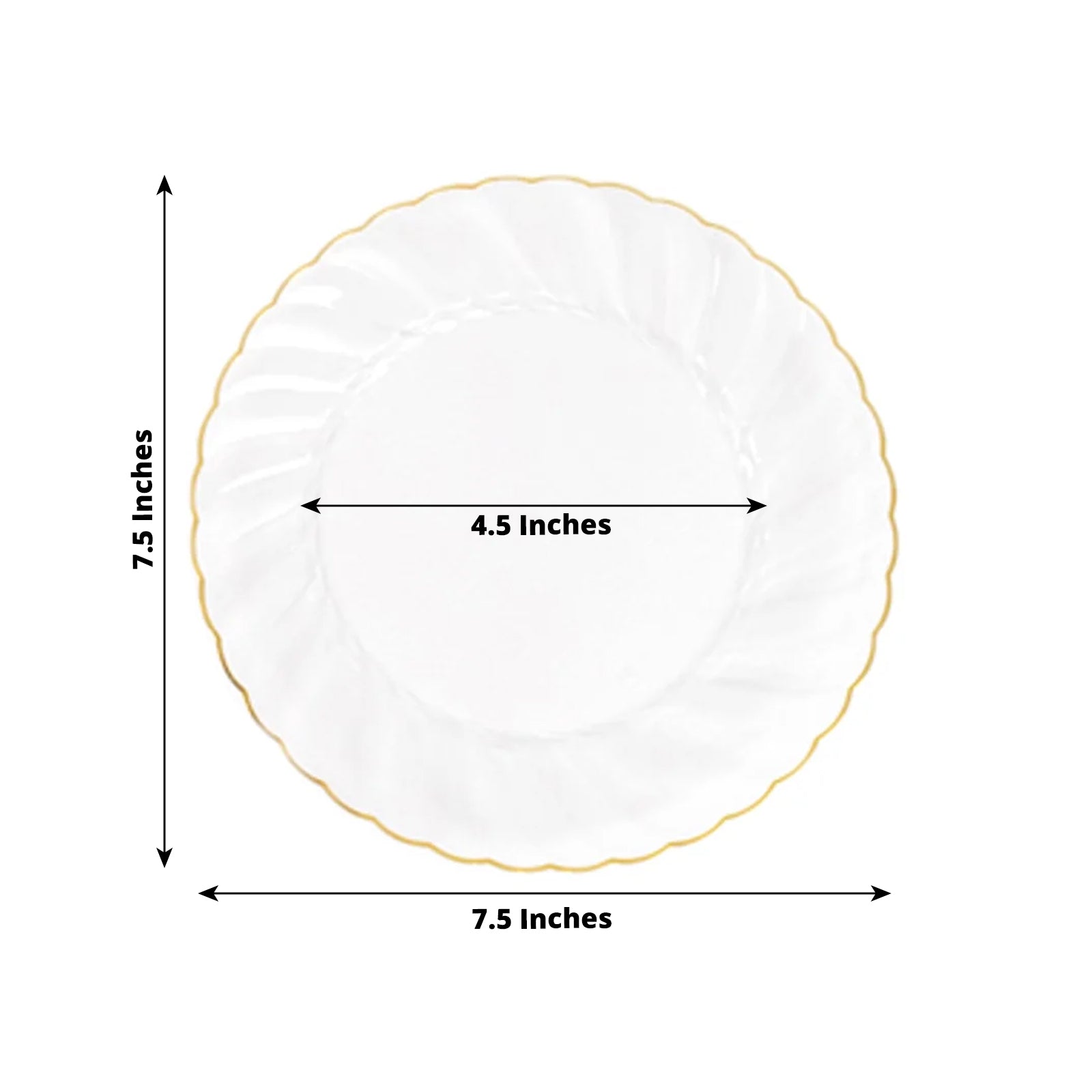 10 - Pack Plastic 7.5" Round Salad Dessert Plates in Clear with Gold Flair Rim - Disposable Party Plates for Upscale Banquets & Special Occasions - Bell Racket Store