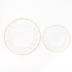 10 - Pack Plastic 7.5" Round Salad Dessert Plates in Clear with Gold Flair Rim - Disposable Party Plates for Upscale Banquets & Special Occasions - Bell Racket Store