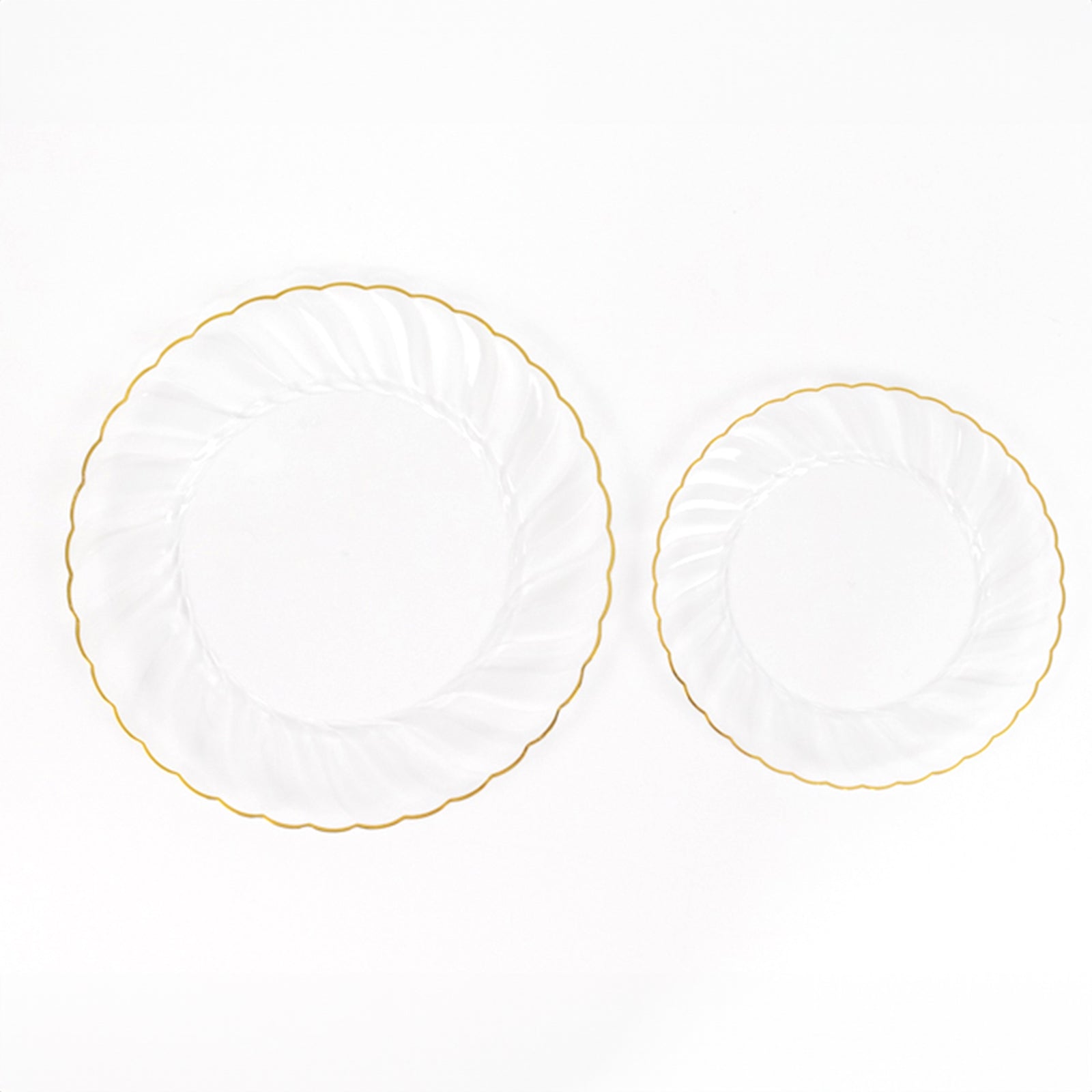 10 - Pack Plastic 7.5" Round Salad Dessert Plates in Clear with Gold Flair Rim - Disposable Party Plates for Upscale Banquets & Special Occasions - Bell Racket Store