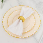 10 - Pack Plastic 7.5" Round Salad Dessert Plates in Ivory with Gold Flair Rim - Disposable Party Plates - Bell Racket Store
