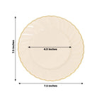 10 - Pack Plastic 7.5" Round Salad Dessert Plates in Ivory with Gold Flair Rim - Disposable Party Plates - Bell Racket Store
