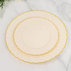 10 - Pack Plastic 7.5" Round Salad Dessert Plates in Ivory with Gold Flair Rim - Disposable Party Plates - Bell Racket Store