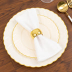 10 - Pack Plastic 7.5" Round Salad Dessert Plates in Ivory with Gold Flair Rim - Disposable Party Plates - Bell Racket Store